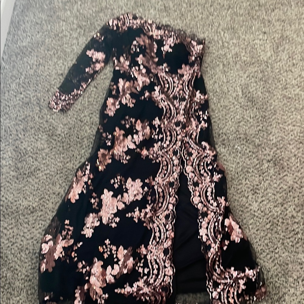 Fashion Nova Black and Pink Asymmetrical Dress